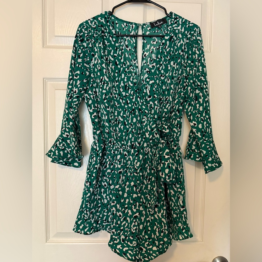 Lulus Green and White Patterned Romper